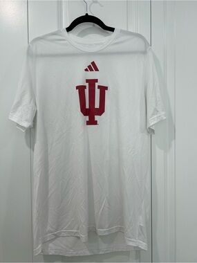 adidas White Tee with Red Indiana University Logo